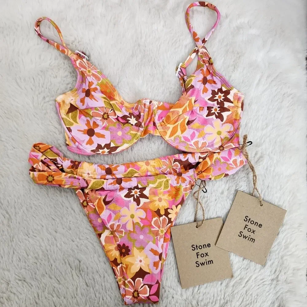 Stone Fox Swim NWT Retro Pop Floral Underwire Bikini Set XS